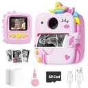 Kids Camera Instant Print, 1080P HD Digital Video Cameras for Kids with Print Paper & SD Card, Christmas Birthday Gifts for Girls Boys, Portable Unicorn Toys for 3-10 Year Old Girls Boys- Pink