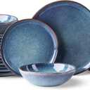 AmorArc Ceramic Dinnerware Sets for 8, 24Pcs Plates and Bowls Sets Dishes, Ceylon Blue