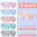 Honeydak 5 Pack 2-Compartment Snack Lunch Container 8.9x6.1'', Pastel, 9.06 x 5.91 x 1.97 inches