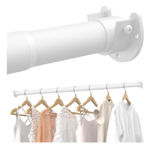 Closet Rods for Hanging Clothes, 17 to 39 Inches Stepless Adjustable Metal Closet Rod, 1.3 Inches Heavy Duty Clothes Hanging Rod for Closet Wardrobes Laundry RV, White