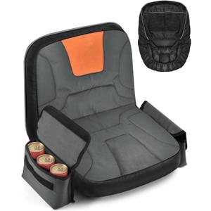 PACETAP Tractor Seat Cover with Drink Pouch, Heavy Duty 600D Oxford Waterproof Riding Lawn Mower Seat Cover Fits Kubota, for Cub Cadet, for Ford, for Mahindra, for Husqvarna (Medium) (Gray&Orange)