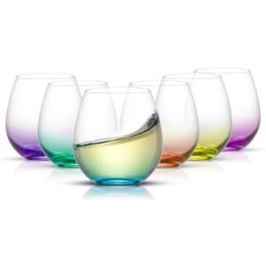 JoyJolt Hue Stemless Wine Glass Set, Large 15 oz Stemless Wine Glasses Set of 6 for White Red or Water, Short Glass Tumblers, No Stem Margarita Glasses, Colored Tumbler