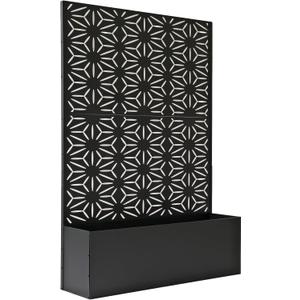 Oakland Living 6 ft. X 4 ft. Black Freestanding Metal Privacy Screen Room Divider with Flower Box (BLACK-FB-GEO)