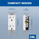 CML 20 Amp Decorator Receptacle Outlet with Tamper Resistant (TR), Standard Electrical Wall Outlet, 20A/125V, UL Listed, White, 50 Pack