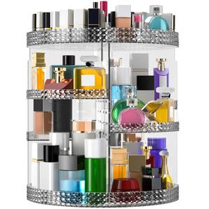 Rotating Makeup Organizer Countertop, Acrylic Makeup Storage Organizer Round, Large Cosmetic Organizer 7 Layers Large Capacity, Fits Makeup Brushes, Lipsticks, Bathroom, Vanity, Gray (15 Inches Gray)