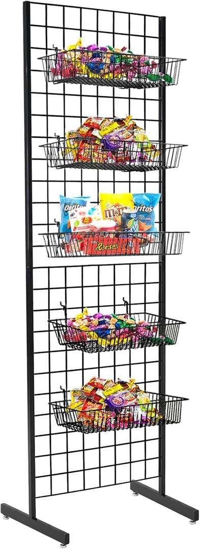 6' x 2' Grid Panel Tower with T Base and Footbeds, Black Finish, 72 inches x 25 inches x 2 inches