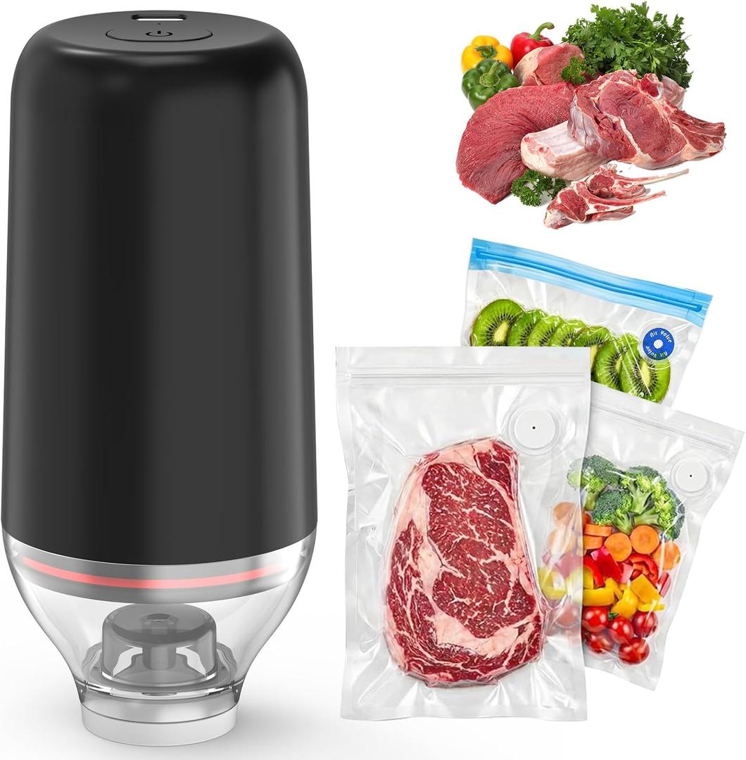 Handheld Vacuum Sealer, Sous Vide Vacuum Pump, Rechargeable Hand Held Vacuum Sealer for Food Storage, Camping, Sous Vide, Reusable Vacuum Bags Compatibility, Black(Pump Only)