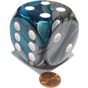 Steel and Teal Gemini Dice With White Pips 50mm (2in) D6 Die Chessex