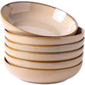 AmorArc 8.5'' Large Pasta Bowls, 36oz Ceramic Pasta Serving Bowls Set of 6 for Kitchen, Wide Bowls for Pasta,Salad,Oatmeal, Microwave Safe, Latte