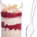 100 Pack Mini Dessert Cups with Spoons - 2.2 oz Clear Plastic Parfait Cups Reusable Shooter Glasses Small Serving Cups for Tasting Party Desserts Appetizer
