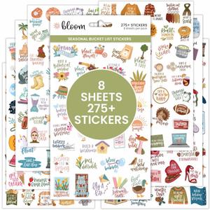 bloom daily planners Seasonal Bucket List Planner Stickers - Spring, Summer, Fall, Winter Activity Goals for Adults - 8 Sheets / 275+ Illustrations - Adventure Icons for Planning or Scrapbooking