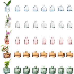 Glasseam Mini Bud Vases in Bulk 40: Colored Small Flower Vases for Centerpieces Cute Tiny Glass Vase for Flowers Modern Decorative Wedding Table Centerpiece for Dining Room Decor