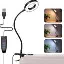 Foneso Desk Lamp Clip on Light, 48 LED USB Lamp with 3 Color Modes 10 Brightness Levels, 360 Flexible Gooseneck Eye Protection Bed Night Light for Reading, Makeup, Craft (Black)
