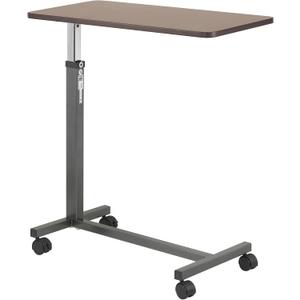 Drive Medical Overbed Table with Wheels - Secure Height Adjustment for Comfort - Non Tilt Surface - Smooth Rolling Design - Home & Hospital Use - Woodgrain Laminate Top - Silver Vein