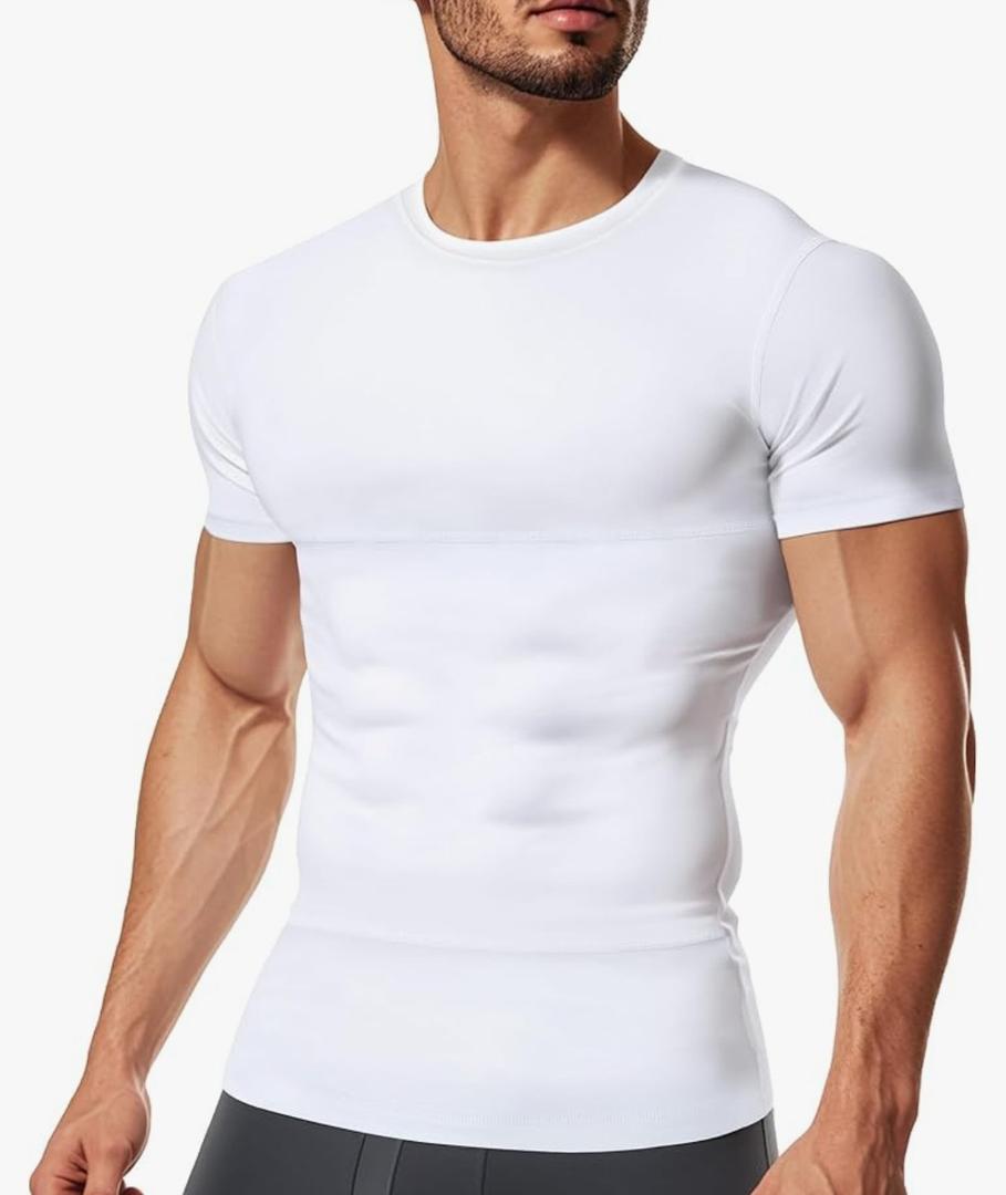 TAILONG Short Sleeve Compression Shirt Men Shapewear Slimming Undershirt Body Shaper Tank Top Workout Shirts, Size 2XL