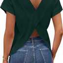 LilyCoco Women's Short Batwing Sleeve Shirt Criss Cross Back Tops Casual Loose Plain Tee (Green, S)