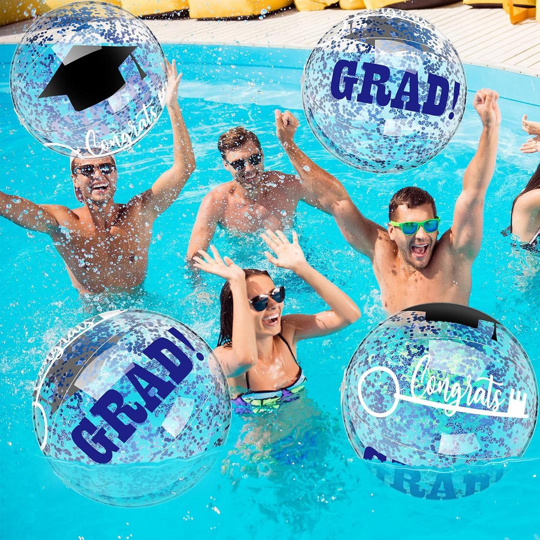 10 Pcs 16 Inch Graduation Inflatable Beach Balls Game Congrats Grad Beach Ball Congrats Grad Sign Bulk for Class of 2025 Swimming Pool College Graduation Party Supplies Favors(Blue)
