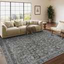 5x7 Washable Area Rug Black Vintage Distressed Living Room Bedroom Throw Rug Non Slip Low Pile Soft Accent Indoor Floor Carpet for Dining Room Office Entryway Kitchen Home Decor