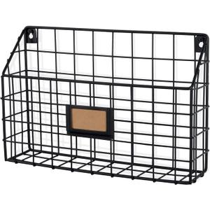 Wall35 Rivista File Holder Home Office Desk Organizer, Wall Mounted Wide Chicken Wire Mail Organizer and Magazine Holder, Metal, Black