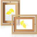 2 Pack 4x6 Rotating Floating Picture Frames, Natural Wood Floating Photo Frame Double-Sided Display with Crystal Glass for Tabletop, Desk or Shelf