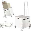 Foldable Cart with Stair Climbing Wheels, Collapsible Rolling Crate with Telescoping Handle, Handcart for Grocery Book File Tool Art Supplies(Milky White)