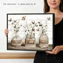 Black Framed Farmhouse Bathroom Wall Art - Rustic Cotton Flower Vase Relax Soak Unwind Canvas Prints, Butterfly Floral Wall Decor for Bathroom Laundry Room, 16x24 Inch