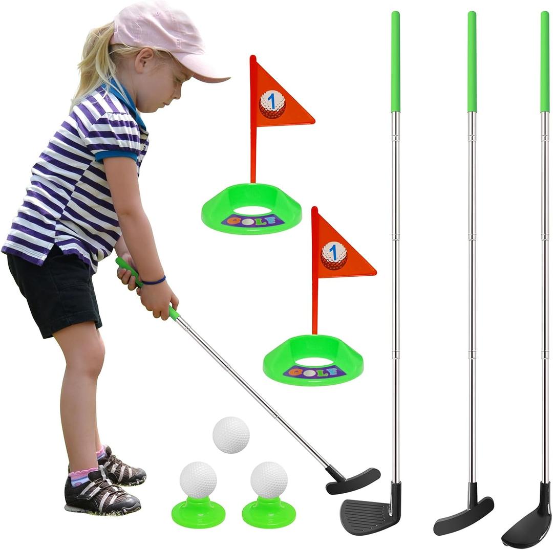 Kids Golf Clubs Set, Retractable Toy Golf Clubs for Toddlers,3 Clubs with Practice Balls, Putting Cups and Flag Poles,Mini Golf Set for Children Age 2 3 4 5 Years Old-Right Hand
