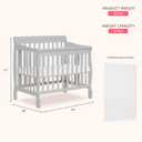 Dream On Me Aden 4-in-1 Convertible Mini Baby Crib, GREENGUARD Gold & BSA Certified, Sustainable Pinewood, Non-Toxic Finish, 3 Mattress Heights, Converts to Mini Day & Twin-Size Bed - Grey