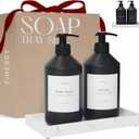 Modern Black Kitchen Soap Dispenser Set with Tray, Lotion Dishwashing Liquid Detergent Hand and Dish Soap Dispenser Set, Dual Refillable Pump Bottles for Kitchen and Bathroom Countertop Farmhouse (Sophisticated Black)