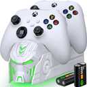 Xbox Charging Stand With 2x5520mWh Battery for Series X/S, One Controller - Charger Station With 4 Covers, Rechargeable Battery Pack - Accessories (White)
