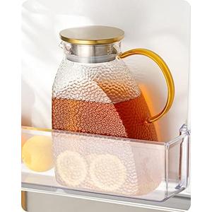 Baffect Water Pitcher, High Borosilicate Glass Jug with Stainless Steel Lid, Leakproof Fridge Door Carafe for Hot or Cold Beverage (1.8 L/63 oz.)