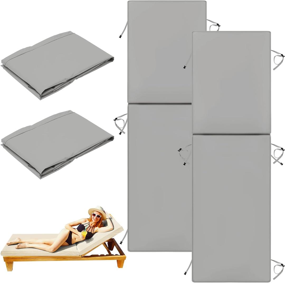 Outdoor Chaise Lounge Cushions Covers for Patio (Not Includes Cushion), Waterproof Chair Cushions Replacement Covers, Seat FurnitureCushions Slipcovers (Gray, 72"x 22"x 3"-2Pcs)