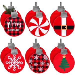 Hushee 12 Pcs Christmas Ball Pot Holders with Pocket Xmas Ball Shaped Pot Holders Kitchen Hot Pads Oven Mitts Cookie Bag Cute Heat Resistant Oven Gloves for Kitchen Baking Cooking Holiday Decor