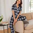 Ekouaer 2 PackWomens Pajamas Short Sleeve Pjs Notch Collar Button Up Loungewear Cozy Sleepwear Sets (Black, XXL)