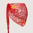 ZAFUL Crochet Sarong Coverups for Women Beach Vacation Starfish See Thru Tie Side Bathing Suit Cover Up Mini Skirt (Red)