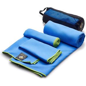 OlimpiaFit Quick Dry Towel - 3 Size Pack of Lightweight Microfiber Travel Towels w/Bag - Fast Drying Towel Set for Camping, Beach, Gym, Backpacking, Sports, Yoga & Swim Use (Blue)