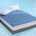 YOUR MOON Queen Size Cooling Mattress Pad, Cool Mattress Topper for Hot Sleepers, Soft Breathable Noiseless Pillow Top Cover, Quilted Fitted Bed Pad for 8''-16'' Deep Pocket, 500GSM (Sea Blue)