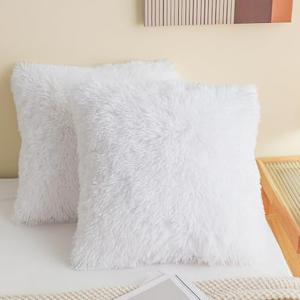 HAIHUA Faux Fur White Throw Pillow Covers, Fluffy Soft Fuzzy Decorative Pillow Cases Cute Pillowcases for Home Bedroom Living Room, Zipper Closure, Set of 4 (White, 18"x 18")