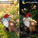 Solar Garden Gnome Statue Sitting Highland Cow Figurine with Flower Wreath Rotating Eyes LED Lights Outdoor Telescope Weatherproof Yard Art Decor for Patio Lawn, Housewarming Gifts for Women Mom