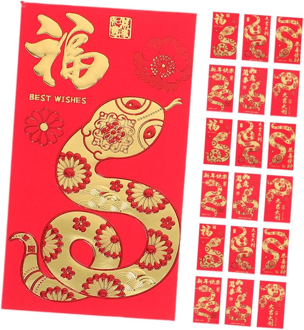 60pcs 2025 Year of The Snake Red Envelope Festival Wedding Money Envelopes for Holder Decoration with Savings Save Occasion Guest Birthday China Snake Year Money Pocket Fancy Paper (Assorted Color)