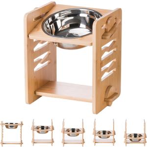 Elevated Dog Bowls, 9 Heights Adjustable Raised Dog Bowl 4.7-11.8, with Food Grade 304 Stainless Steel 51 OZ, Bamboo Dog Bowl Stand for Medium and Large Dogs, 1 Pack