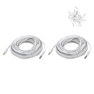 2 Pack 25 ft USB C Cable for Security Camera Outdoor Indoor, Type-C Extension Charging Cord Flat, Waterproof, with Wire Clips (White)