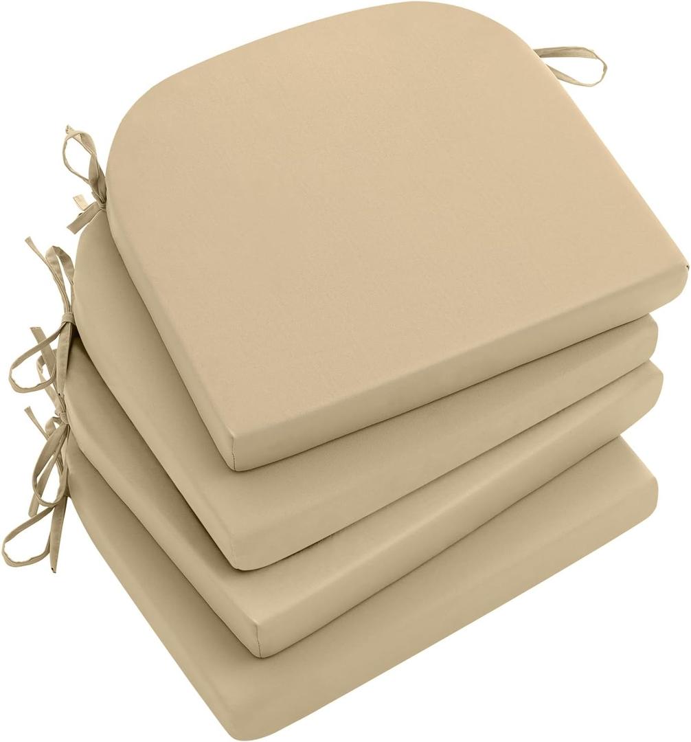 Qirroboni Outdoor Chair Cushion Set of 4, Waterproof Round Corner Seat Cushions for Patio Furniture, Fade Resistant Garden Couch Pads, 17" x 16" x 2", Indoor Dining Chair Pad Set, Khaki