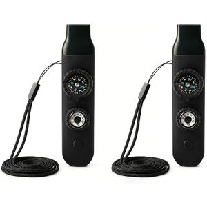 Multifunctional Survival Emergency Whistle for Kids with Compass Hiking Survival, Thermometer & Neck Lanyard | Emergency Safety Gear for Hiking, Camping, Kayaking, Boating, Climbing (obsidian black2pcs)