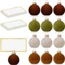 Nitial 12 Pcs Velvet Christmas Ornament Place Card Holders and Name Cards Set for Table Setting 1.57'' Glass Green Cream Tan Brown Table Number Sign Photo Picture Holder for Xmas Holiday Party Decor
