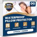 100% Stain Resistant & Waterproof Queen Size Pillow Protectors with Zipper Set of 2 - Bed Bug & Dust Mite Proof White Pillowcases - Breathable, Comfortable Pack of Covers for Pillows, 20 x 30 Inches