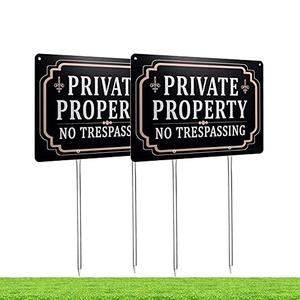 Kichwit 2 Pack Private Property No Trespassing Sign, Aluminum, 12" x 8", 14" Metal Stakes Included