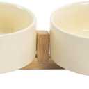 SPUNKYJUNKY Ceramic Dog and Cat Bowl Set with Wooden Stand, Modern Cute Weighted Food Water Set for Small Size Dogs (13.5OZ) & Medium Sized Dogs (28.7OZ) & Cats (1.7 Cups, 2  Beige)