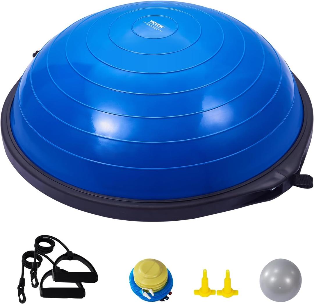 VEVOR Half Exercise Ball Trainer, 23/26 inch Balance Ball Trainer, 1500lbs Capacity Stability Ball, Yoga Ball with Resistance Bands & Foot Pump, Strength Fitness Ball for Home Gym Full Body Workout