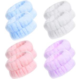 Chuangdi 4 Pairs Wrist Bands for Washing Face Wrist Spa Microfiber Wash Towel Band Scrunchies Absorbent Wristbands Sweatband for Women Prevent Liquid from Spilling(Lovely Colors)